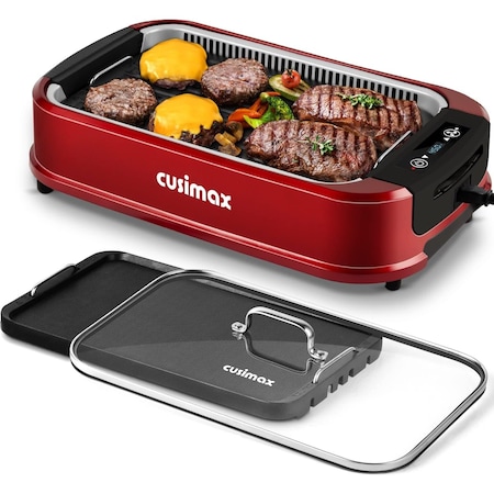 Cusimax Electric Portable Indoor Smokeless Grill-Red Double Plates CMRG-200R-SHUANGPAN